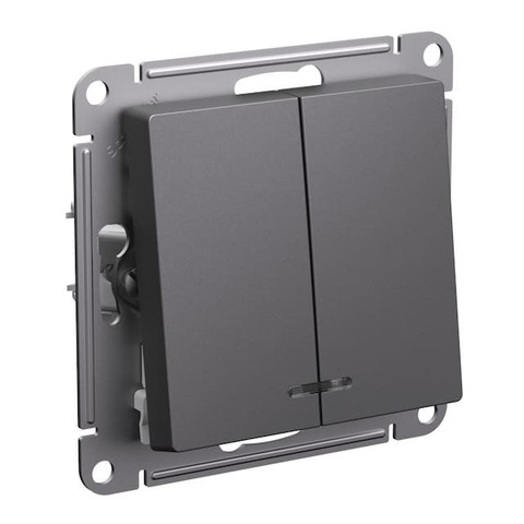 Выключатель двухклавишный с подсветкой 10AX 250 В. Цвет Базальт. Schneider Electric AtlasDesign. ATN001453