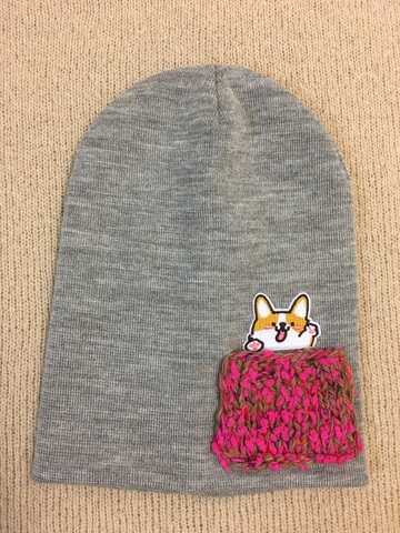 Зимняя шапка ANRU с милым песиком в ярко-розовом кармашке