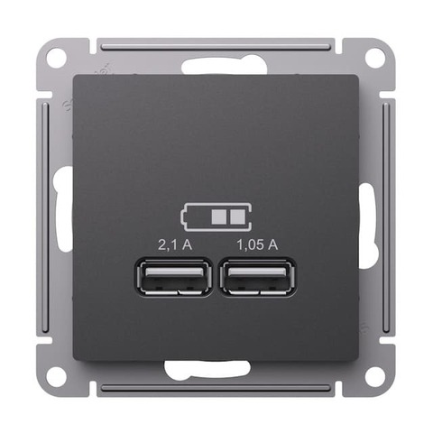 Розетка USB, 5В, 1 порт x 2,1 А, 2 порта х 1,05 А. Цвет Базальт. Schneider Electric AtlasDesign. ATN001433