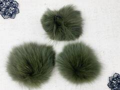 Меховой помпон енот, d 8-9 см, тёмно-зелёный