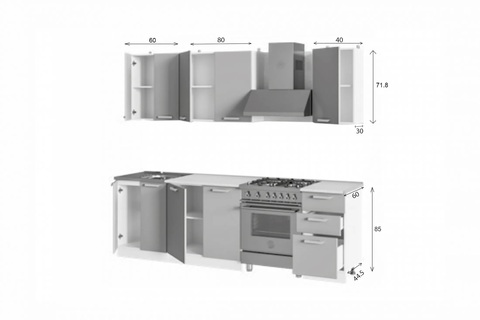 Кухня Техно-2 1.8 м белый матовый / дерево