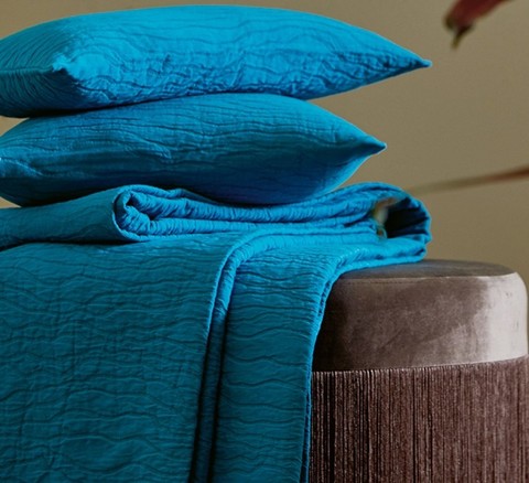 Подушка декоративная 45x45 Blanc Des Vosges Racines Bleu Paon