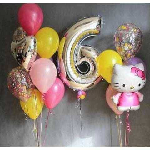 воздушные шары на день рождения девочки 6 лет, шары Хэллоу Китти, фольгированная фигура Hello Kitty