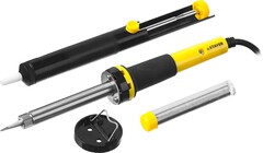 STAYER PROTerm, 40 Вт, с 2к рукояткой, конус, оловоотсос + подставка + припой, набор для паяльных работ, Professional (55316-40-H4)