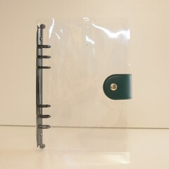 Обложка силиконовая (ПВХ) прозрачная с хлястиком из кожзама и зеленым кольцевым механизмом, формат А5-II