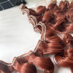 Волосы для кукол, трессы кудри-локоны-спиральки, рыжий каштан, длина 15 см*1 метр.