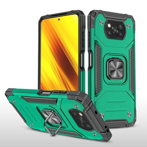 Противоударный чехол Strong Armour Case с кольцом для Xiaomi Poco X3 Pro (Темно-зеленый)