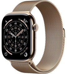 Apple Watch Series 11 46mm Gold Titanium Case with Milanese Loop Gold