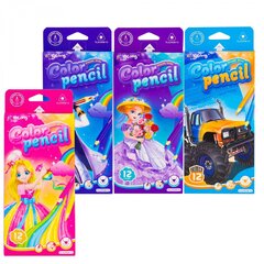 
          Карандаши цветные Yalong 12 цв., "Princesses and boys" (принцесса,принц,машина) деревян, трехгранные, заточенные, грифель 3.0 мм, картон. уп., европод