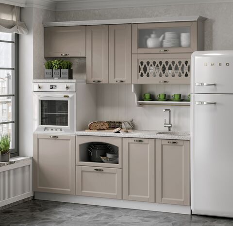 Кухня Милано 2,0м (490) Компоновка №3 (Шарли Мокко, Белый (Антарес))