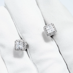 Серьги-пусеты квадратные из серебра 925 пробы c фианитами