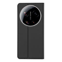 Чехол книжка черного цвета из кожи для Xiaomi 17 Ultra, серия Skin Pro Series от Dux Ducis
