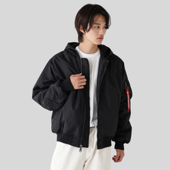 Бомбер Alpha Industries MA-1 Hooded Logo Oxford Black (Черный)
