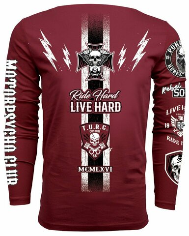 Rush Couture | Футболка лонгслив мужская MOTORPSYCHO CLUB LONG SLEEVE Vintage Burgundy RC244 спина