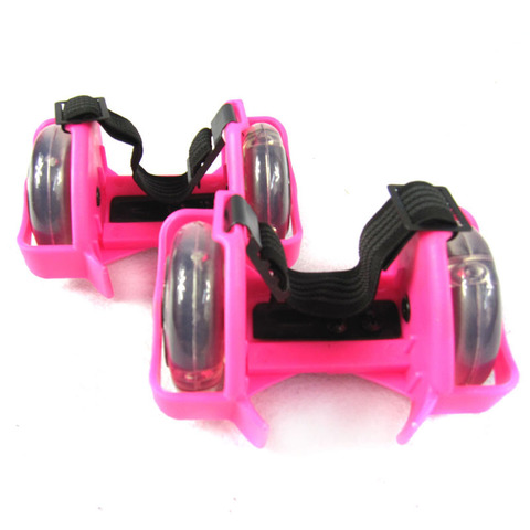 Мини-ролики раздвижные для обуви, светящиеся колеса. Цвет черный, розовый