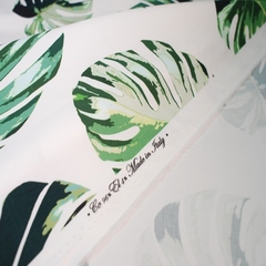 Ткань хлопок белый с зелеными листьями 2035