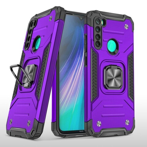 Противоударный чехол Strong Armour Case с кольцом для Xiaomi Redmi Note 8 (Фиолетовый)