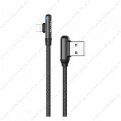 USB - 8 pin HOCO U77, 1.2м, круглый, 2.4A, нейлон, боковой, цвет: чёрный