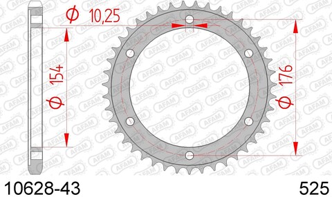 10628-43 звезда задняя (ведомая) стальная , 525, AFAM