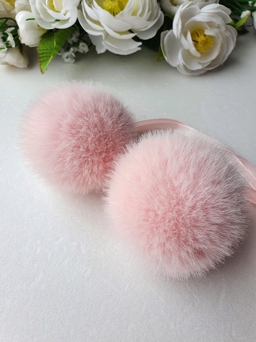 Eco-fur pompoms, 5 cm, color Sundae, 2 pieces