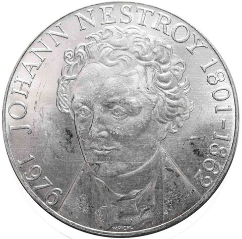 100 шиллингов. 175 лет со дня рождения актера и певца Иоганна Нестроя. 1976 год. Серебро. AU