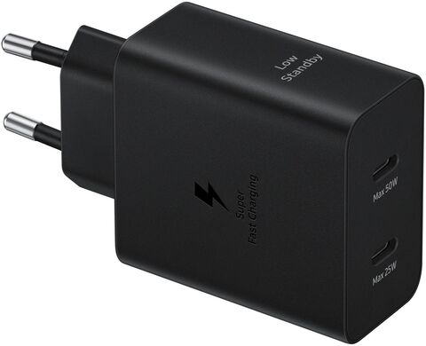 Зарядное устройство SAMSUNG Сетевая зарядка + кабель 50W 2xUSB-C Черный
