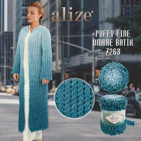 Пряжа Alize Puffy Fine Ombre Batik цвет 7263