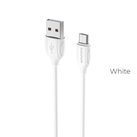 USB - микро USB Borofone BX19 Benefit, 1.0м, круглый, 2.4A, силикон, цвет: белый