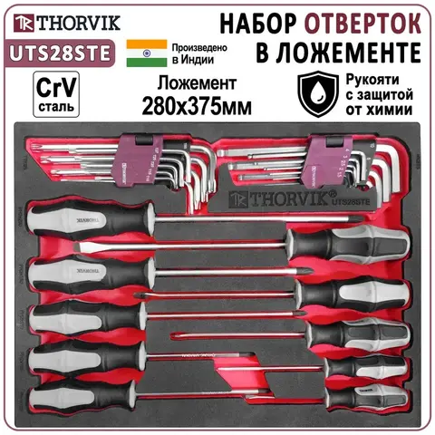 Thorvik UTS28STE Набор отверток и торцевых ключей в EVA ложементе 280х375 мм, 28 предметов 53665