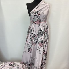 Ткань шелк матовый с эластаном розово-черные цветы  1100