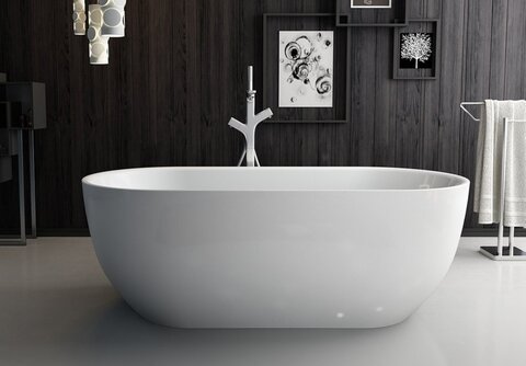 BelBagno BB70-1500-800 Отдельностоящая, овальная акриловая ванна в комплекте со сливом-переливом цвета хром 1500x800x600