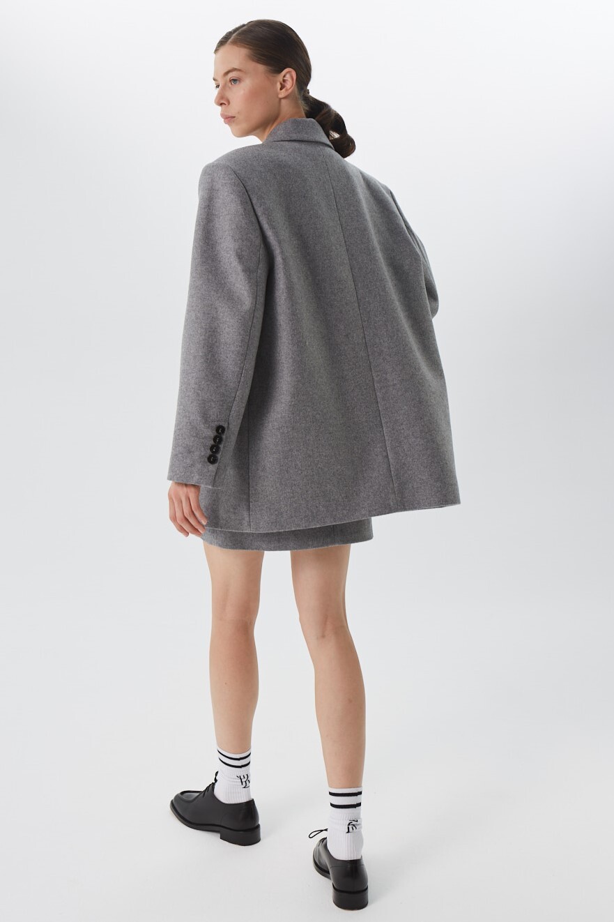 Пальто-пиджак женское, шерсть, жемчужно-серый