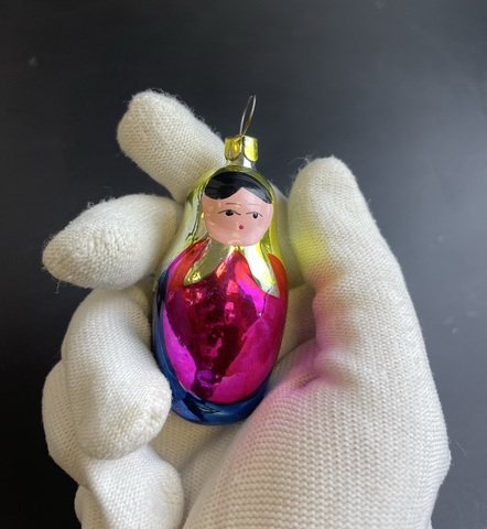 Ёлочная игрушка "Матрёшка", стекло, ручная роспись, подвесная, винтаж СССР 1960-1980 гг