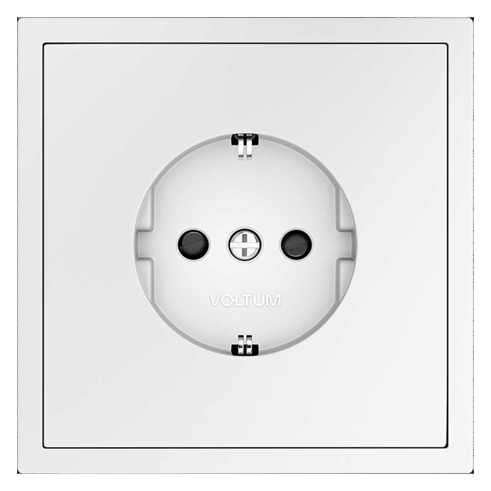 Розетка встраиваемая Voltum S70 с заземлением и защитными шторками, 16А, (белый матовый) VLS040202