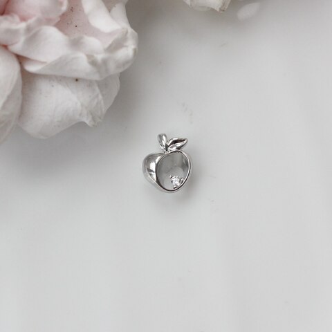 Подвеска Яблоко с фианитом 12*9 мм, родий, П017