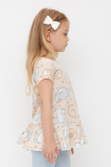 туника  для девочки  КР 302745-1/песчаный,зайчики и ромашки к563