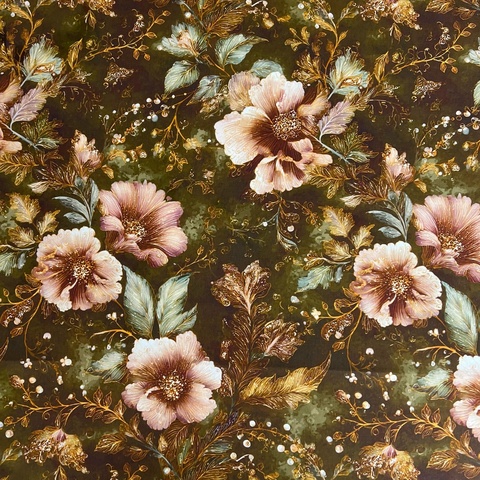 ЦВЕТЫ В ЗЕЛЕНОМ БАРХАТЕ - 100% хлопок