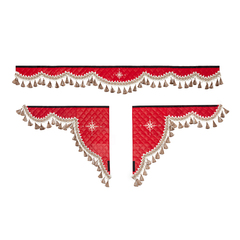 Ламбрекен 1,8м с косынками универсальные стеганые Роза Ветров (экокожа, красный, бежевые кисточки)