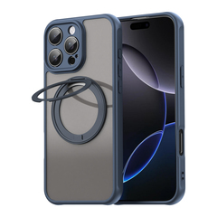 Чехол с магнитным поворотным кольцом-подставкой для iPhone 16 Pro Max, синий цвет рамок, поддержка MagSafe
