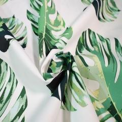 Ткань хлопок белый с зелеными листьями 2035