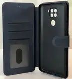 Чехол книжка для Xiaomi Redmi Note 9 кожаный синий с магнитной застежкой / flip чехол с функцией подставки / отделением для пластиковых карт и денег
