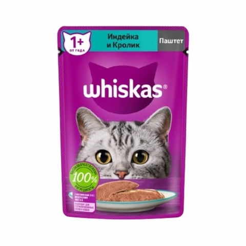 Корм WHISKAS паштет Индейка Кролик 75 г м/у РОССИЯ