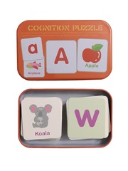 Развивающие и обучающие карточки SHAPES PUZZLE 56 элементов Алфавит-1 Серия Буквы и цифры в жестяной коробке
