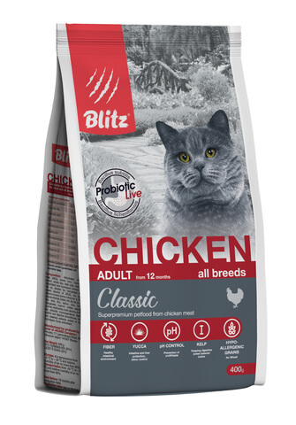 купить Blitz Adult Cats Chicken сухой корм для взрослых кошек с курицей 400 гр