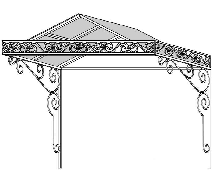 Нарисовать навес. Кованый козырек двускатный чертеж. Навес с коваными элементами. Козырек из профильной трубы. Козырьки металлические кованые.