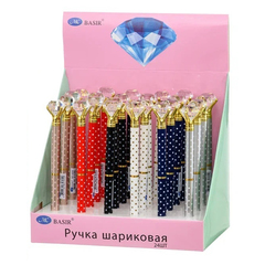 Ручка шариковая, автоматическая, Basir, синие чернила, разноцветный корпус в горошек, 24 шт