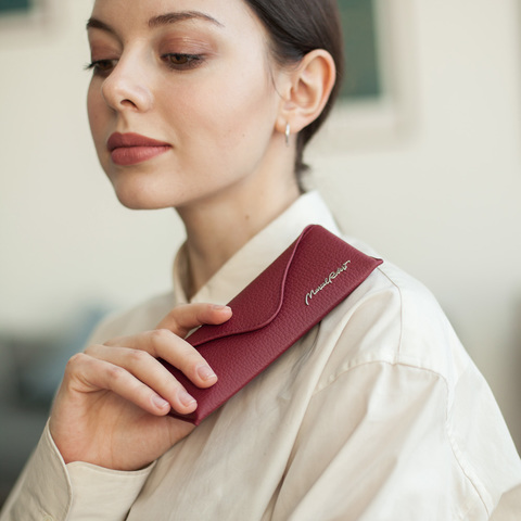 Футляр для очков Vision из кожи теленка, вишневого цвета