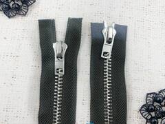 Молния металл Т8, L 85 см, 2 бегунка, серый хаки/никель