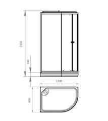 Душевая кабина Comforty 301L, стекло серое, задняя черная стеклянная панель,1200*800*2150
