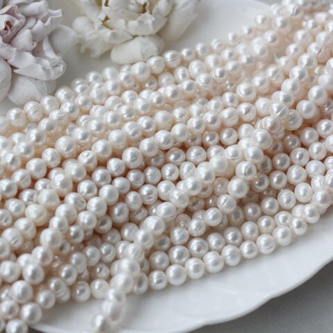 Жемчуг натуральный речной, круглый, 7-9 мм, 1 нить, Ж013